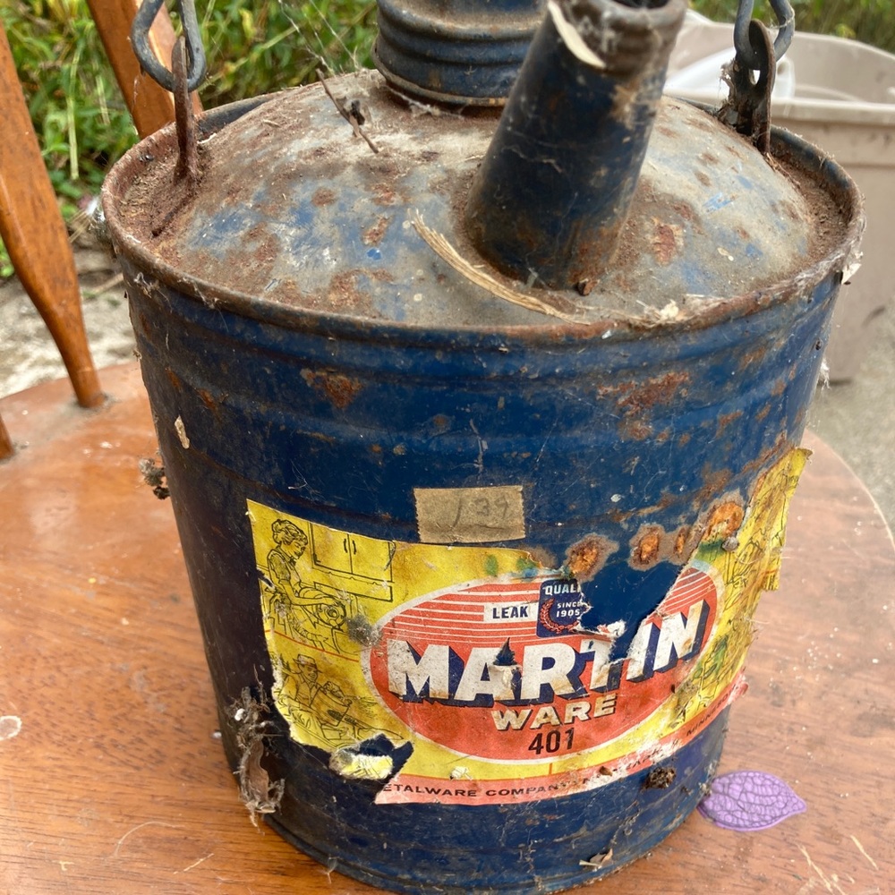 Antique Martin Ware Blue Gas Can Gem